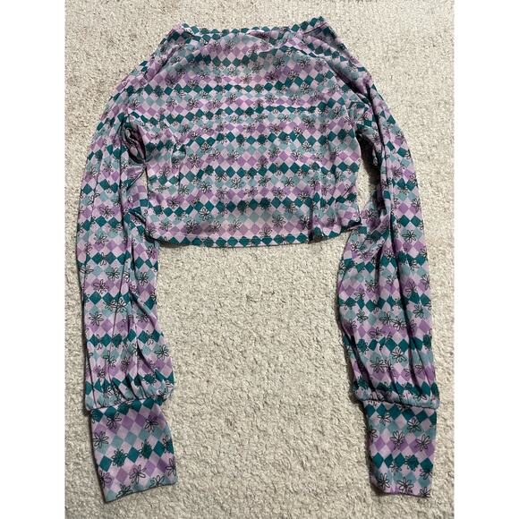 Urban Outfitters Y2K Mesh Cropped Ruched Button Up Top Womens Medium Purple Blue - Picture 10 of 15